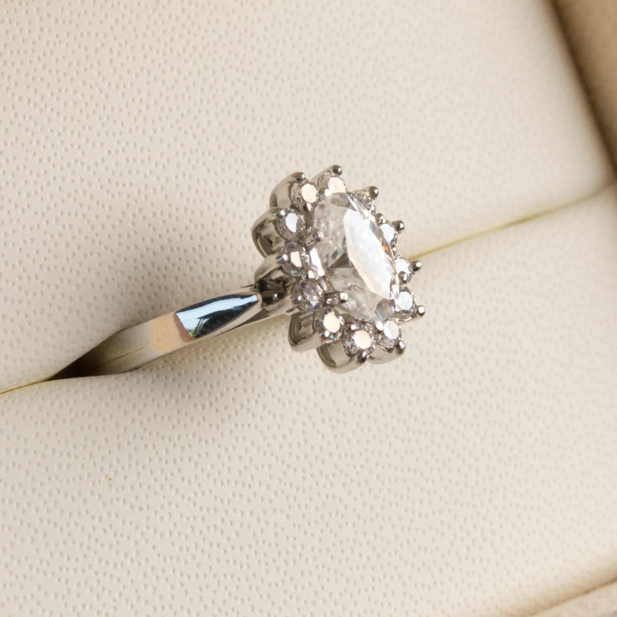 Oval Moissanite Halo Engagement Ring in White Gold