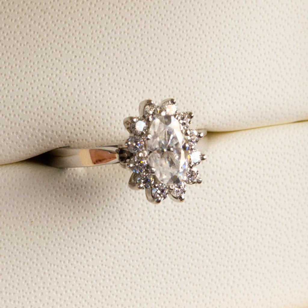 Oval Moissanite Halo Engagement Ring in White Gold