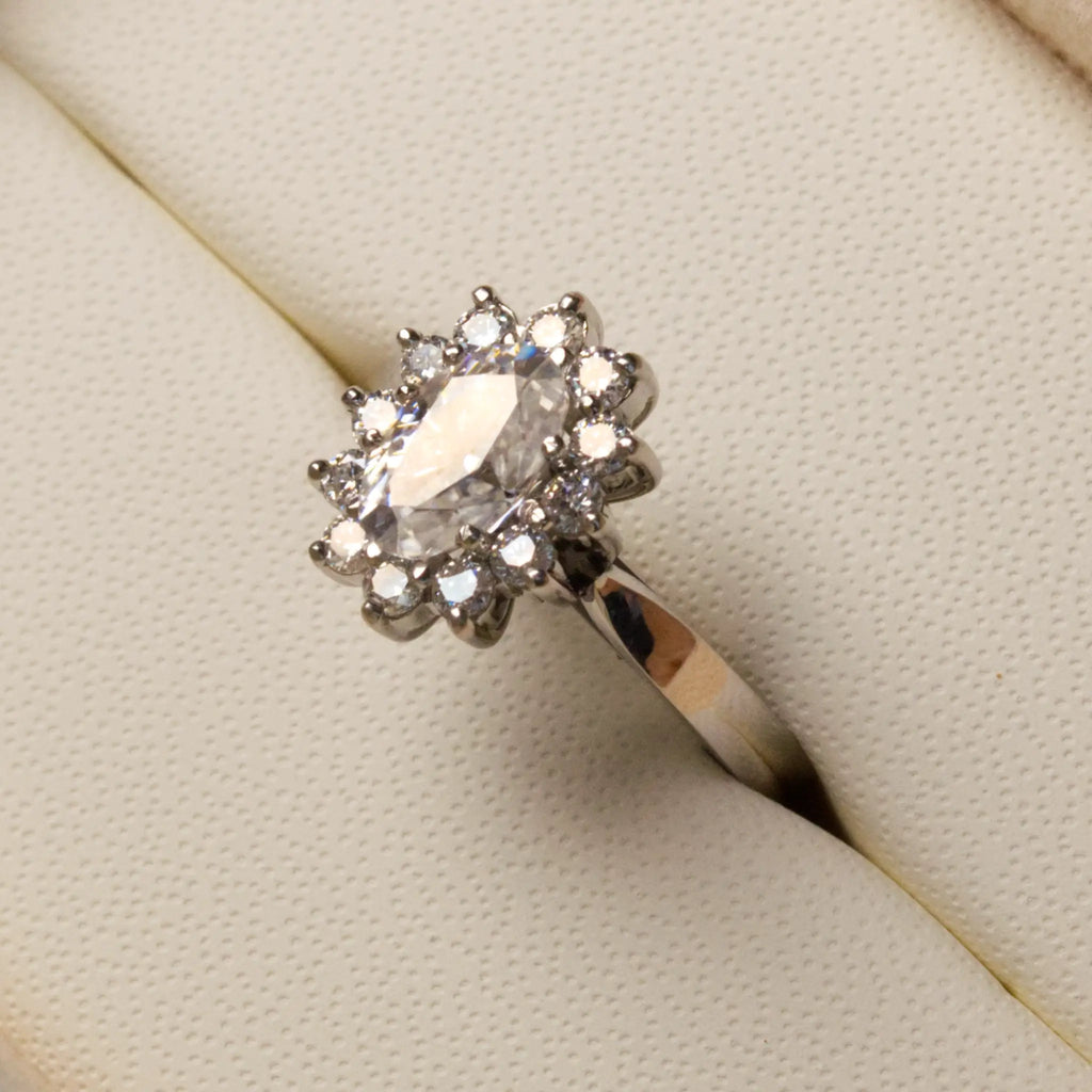 Oval Moissanite Halo Engagement Ring in White Gold