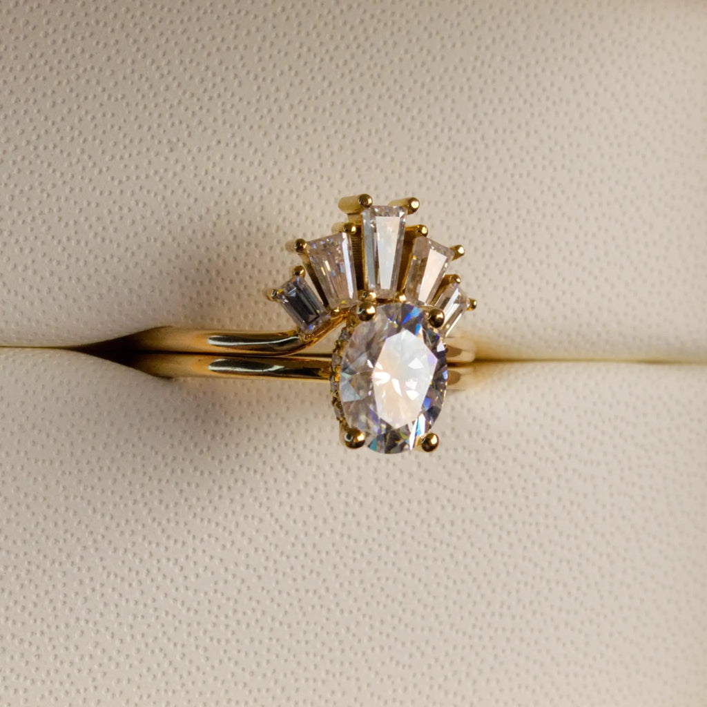 Tiara Baguette and Oval Engagement Set, Yellow Gold