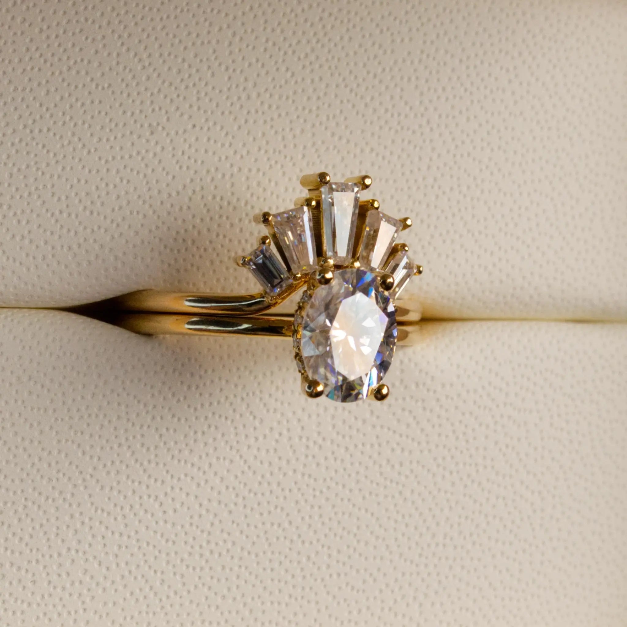 Tiara Baguette and Oval Engagement Set, Yellow Gold