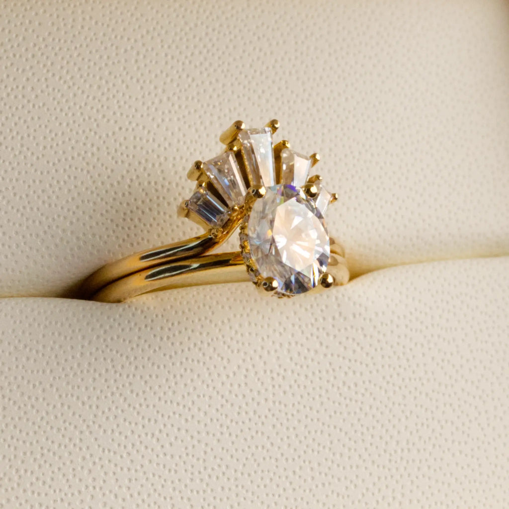 Tiara Baguette and Oval Engagement Set, Yellow Gold