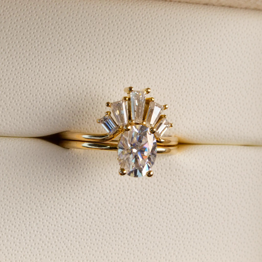 Tiara Baguette and Oval Engagement Set, Yellow Gold