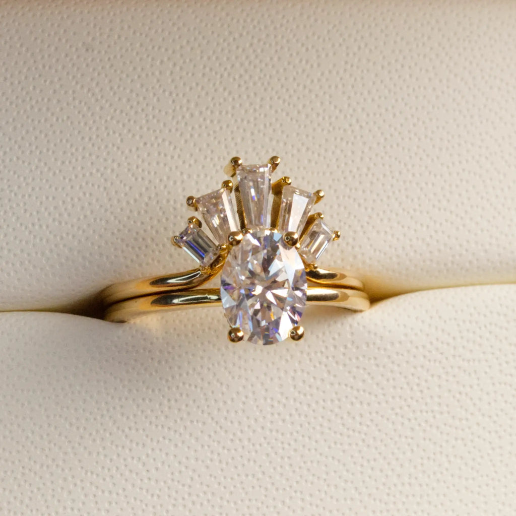 Tiara Baguette and Oval Engagement Set, Yellow Gold