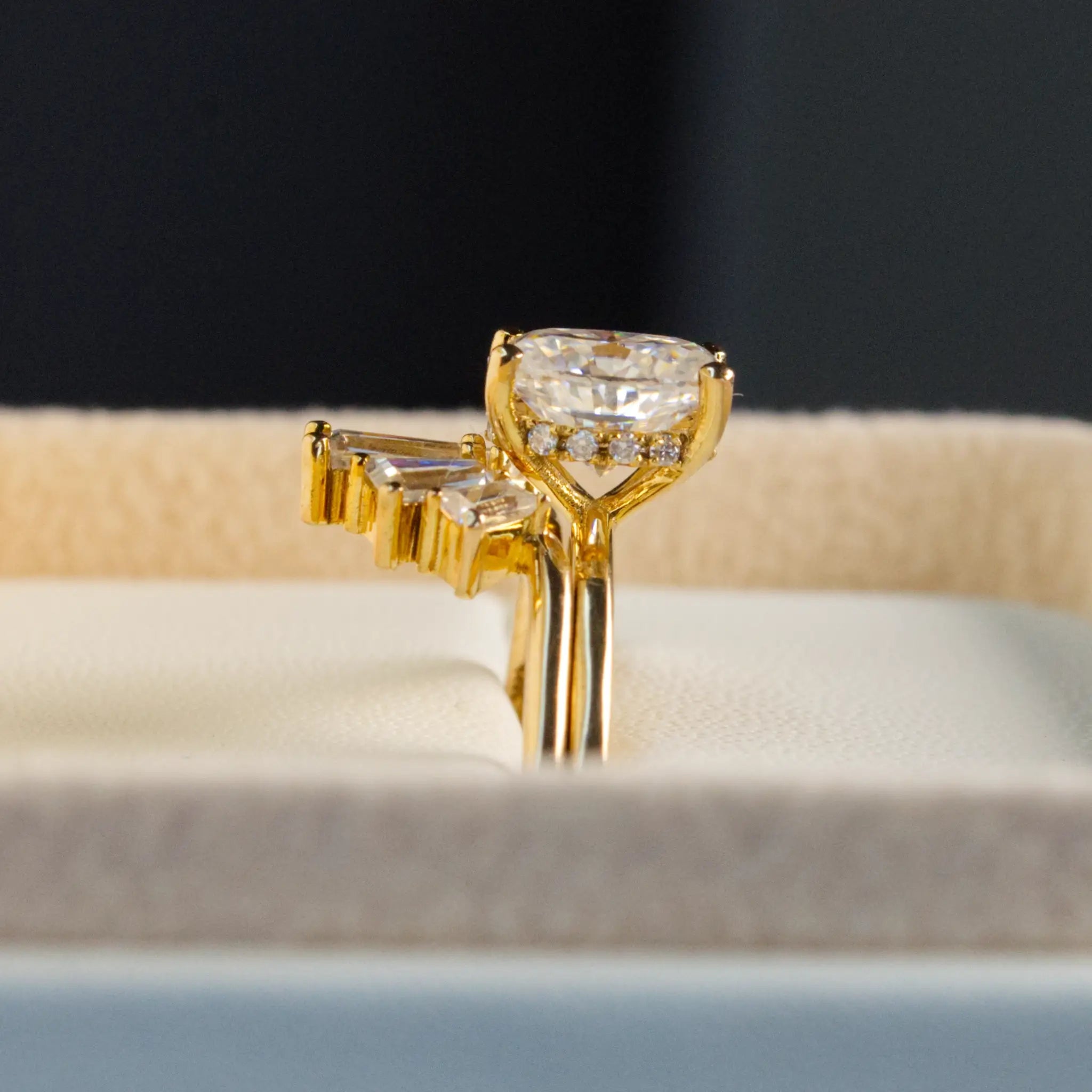 Tiara Baguette and Oval Engagement Set, Yellow Gold