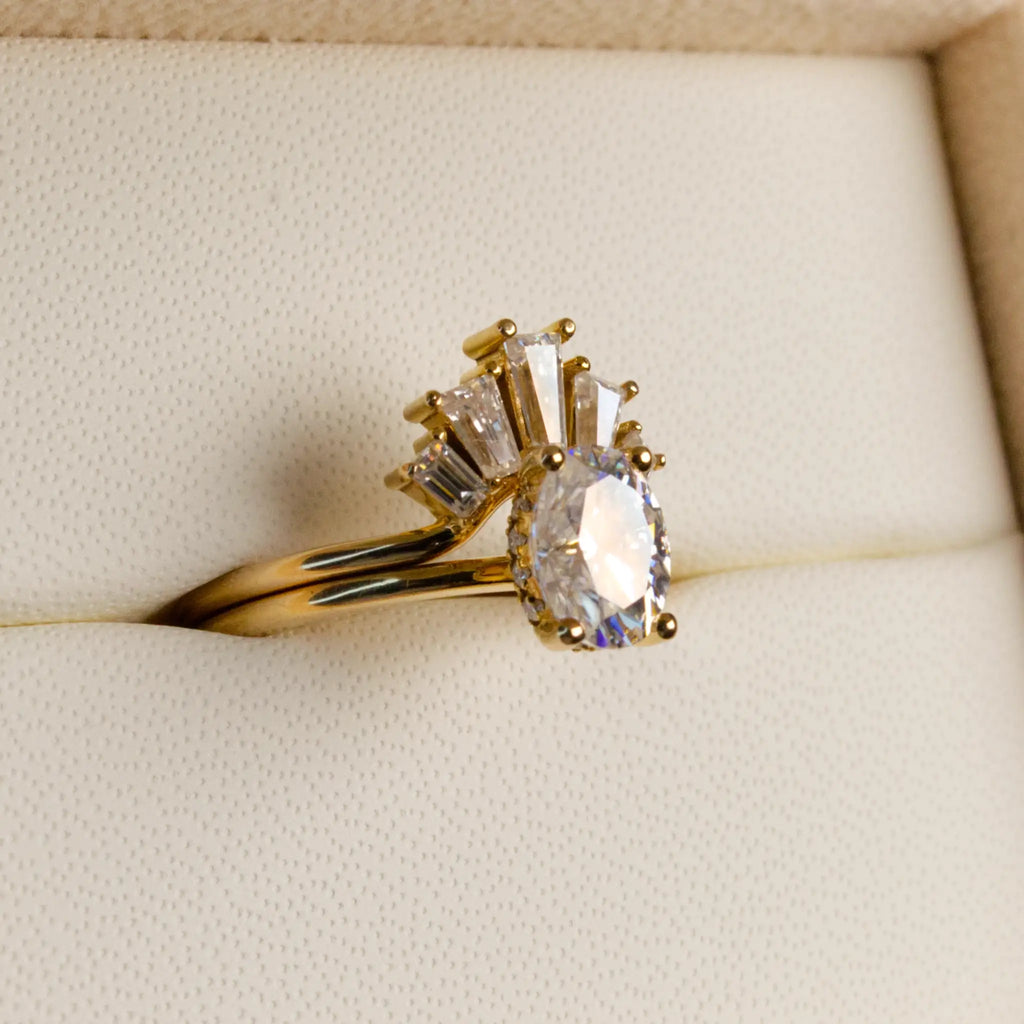 Tiara Baguette and Oval Engagement Set, Yellow Gold