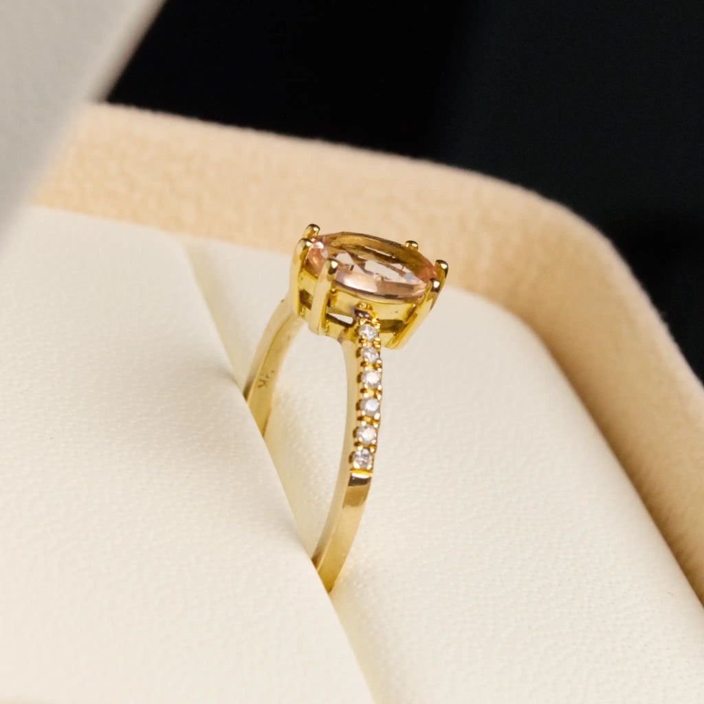 Morganite Solitaire diamond Band Ring