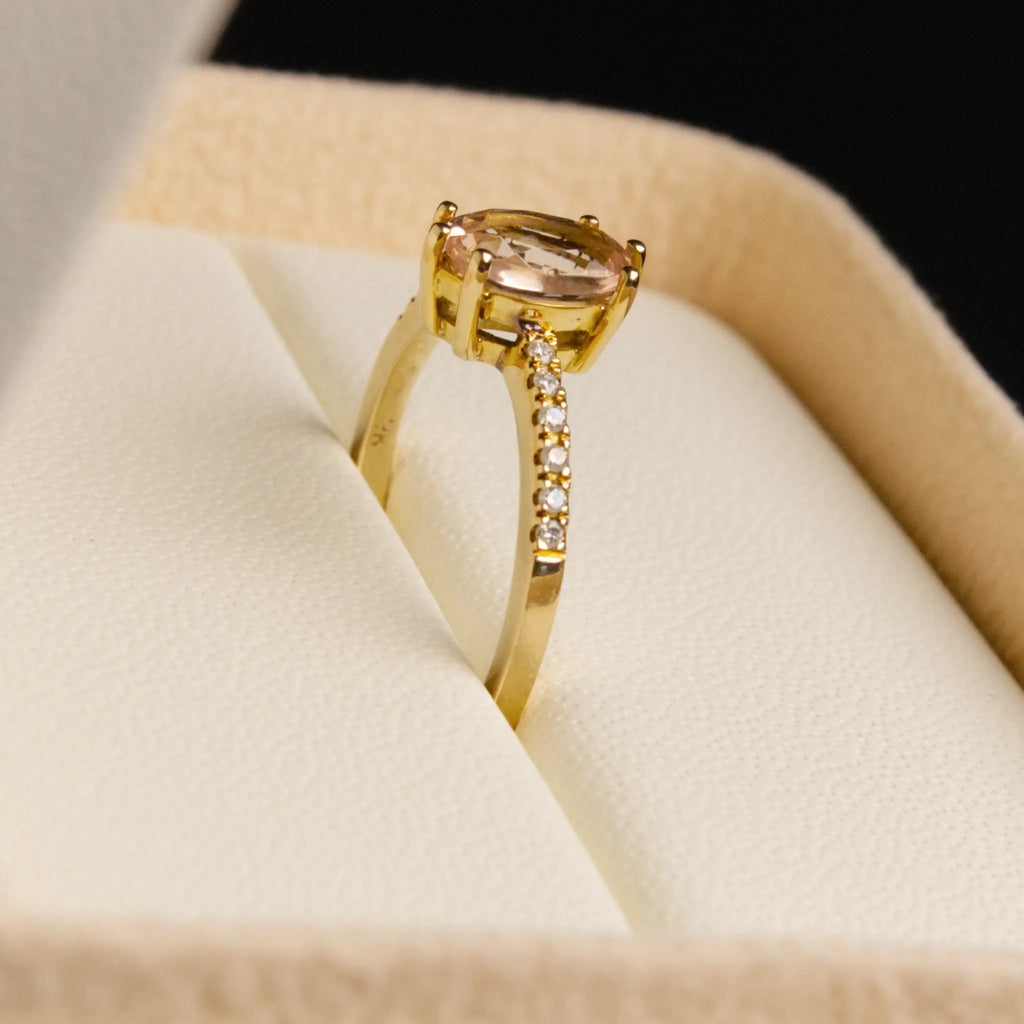 Morganite Solitaire diamond Band Ring
