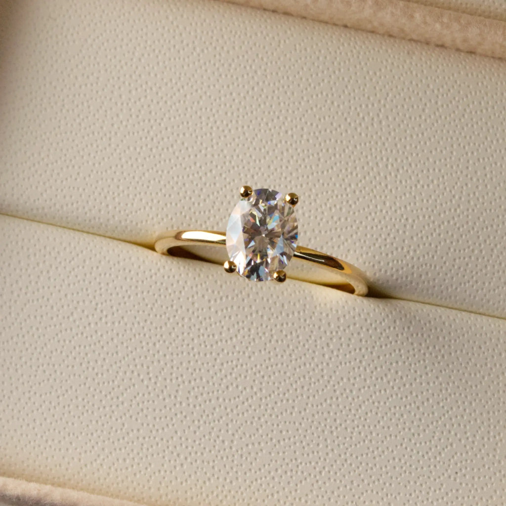 Oval and-Hidden Halo Solitaire Ring