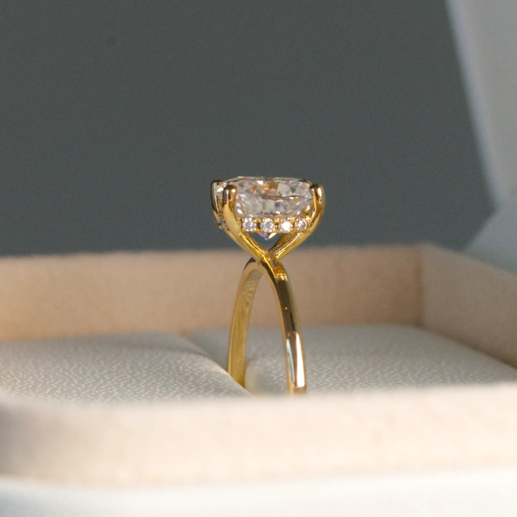 Oval and-Hidden Halo Solitaire Ring