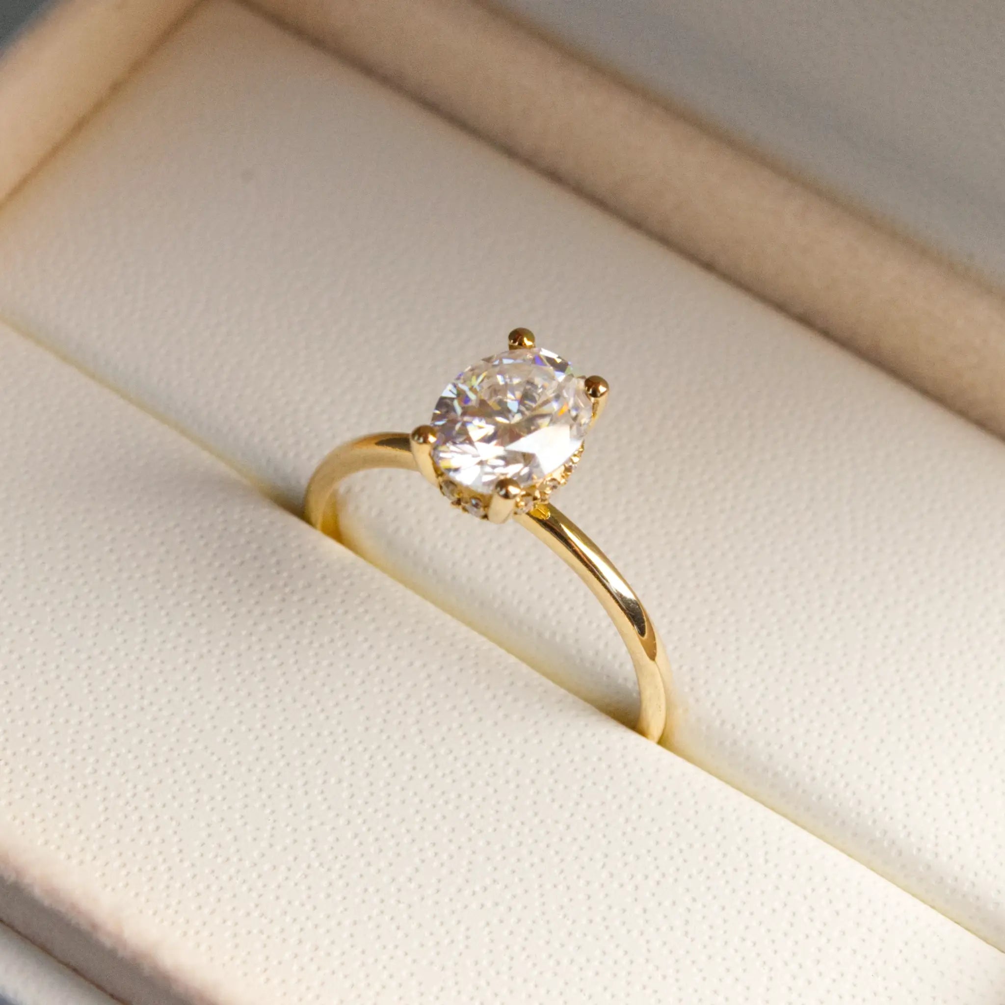 Oval and-Hidden Halo Solitaire Ring