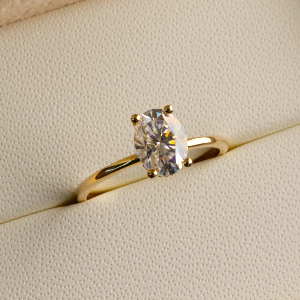 Oval and-Hidden Halo Solitaire Ring