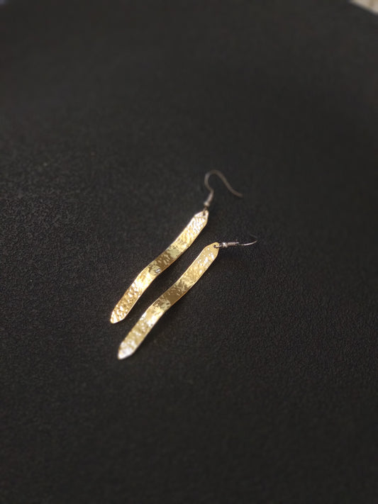 Long Wave Brass Earrings (Hammered)