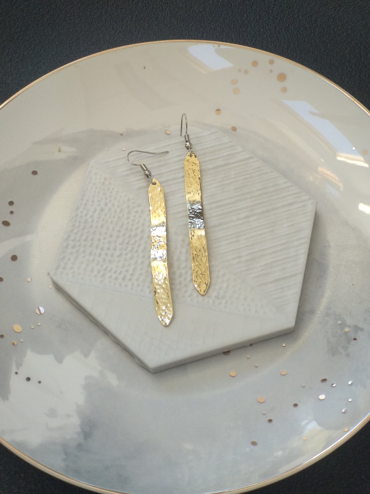 Long Wave Brass Earrings (Hammered)