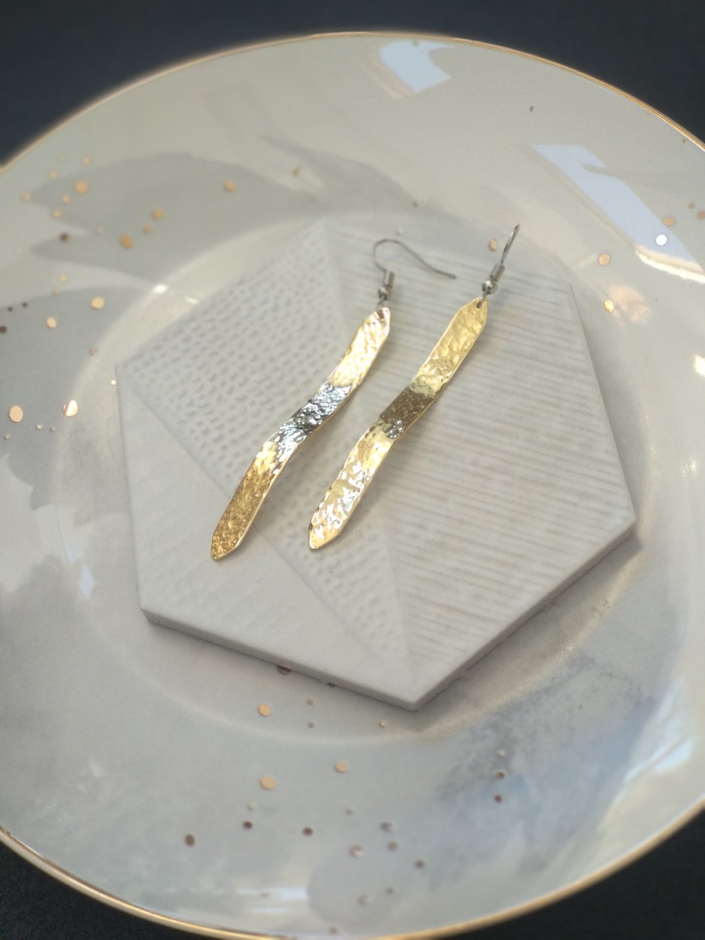 Long Wave Brass Earrings (Hammered)