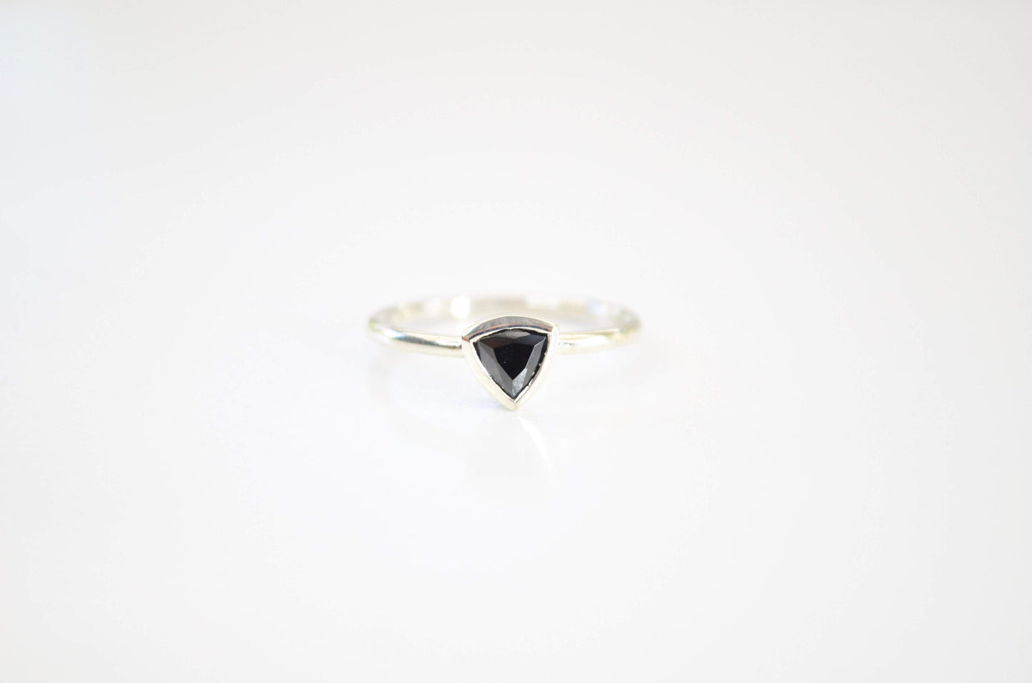 Black Opaque Trillion, Silver Ring