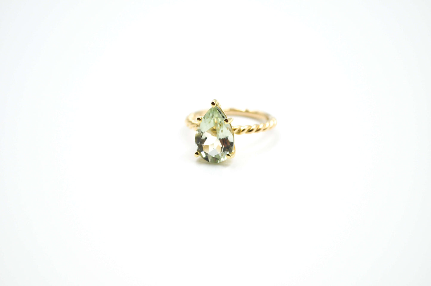 Green Amethyst (2,72ct) Twisted Ring, 9-18K Yellow Gold