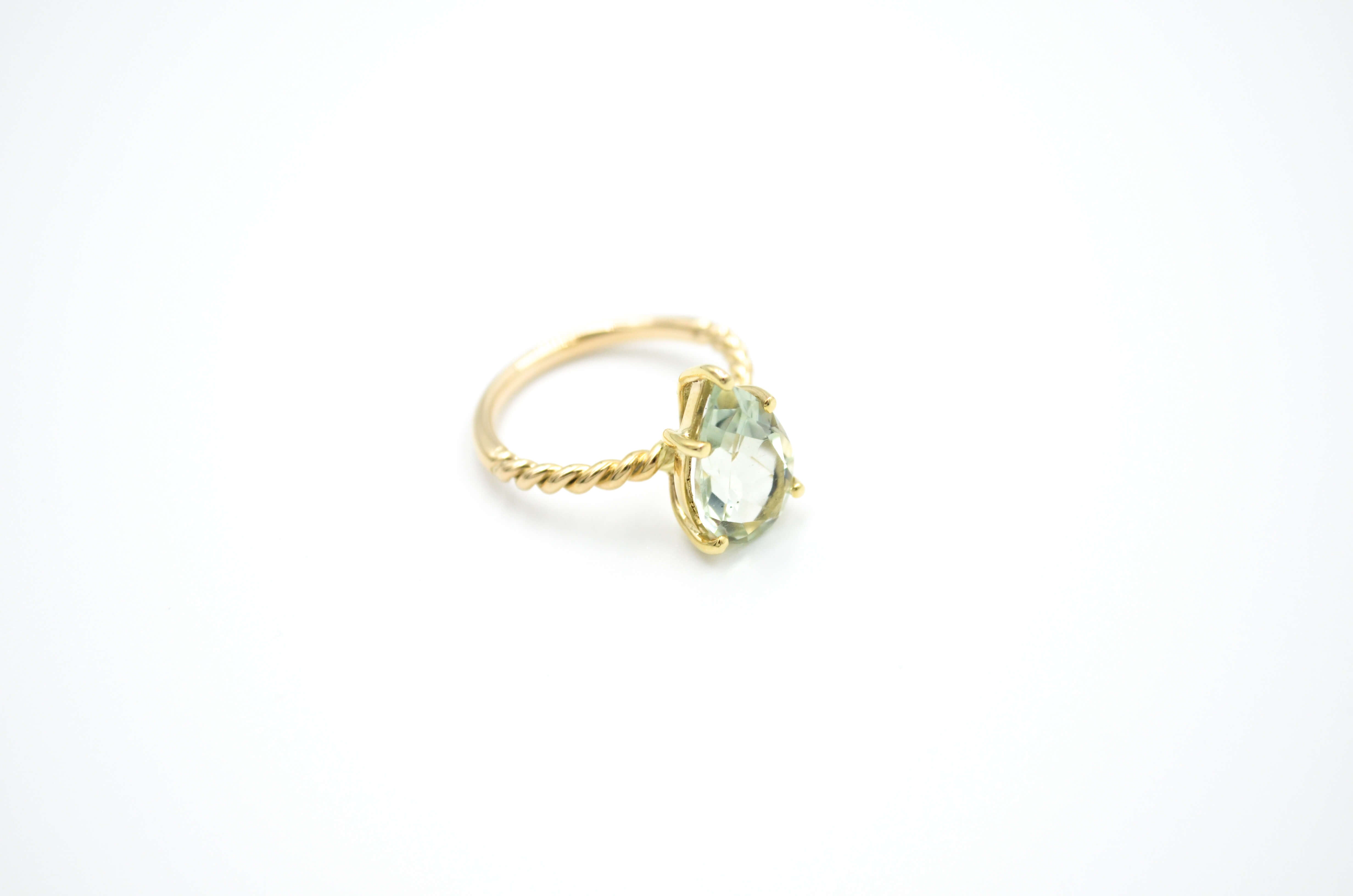 Green Amethyst (2,72ct) Twisted Ring, 9-18K Yellow Gold